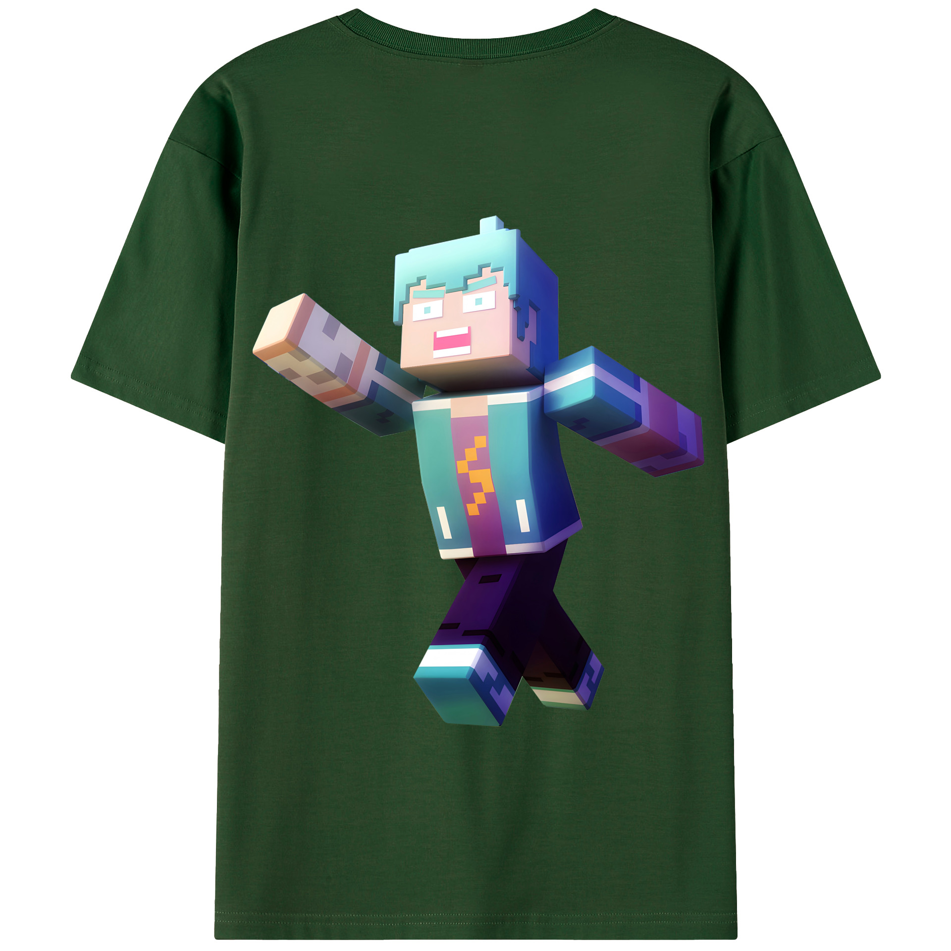 （画像用） マインクラフト ブロックの世界 Minecraft MC Block world 綿100％半袖Tシャツ（背面プリント）